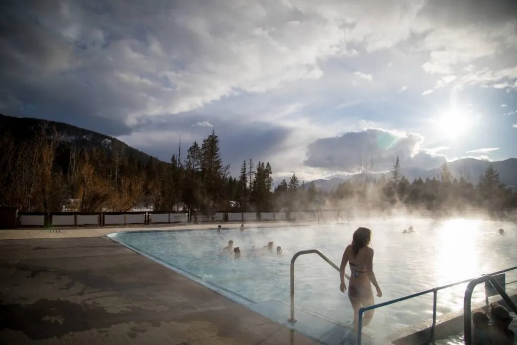 People soaking in Fairmont Hot Springs at Fairmont Hot Springs Resort